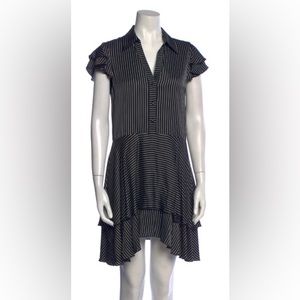 NWOT Alice + Olivia Black and White Stripe Ruffle Shirtdress 0